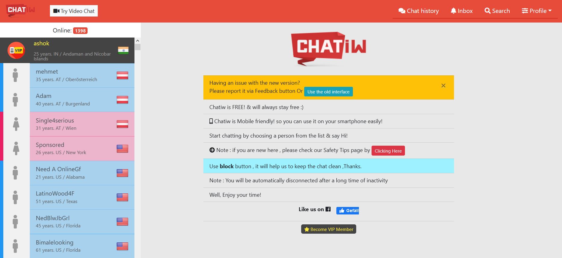 Ein englischsprachiger Chat ohne Registrierung