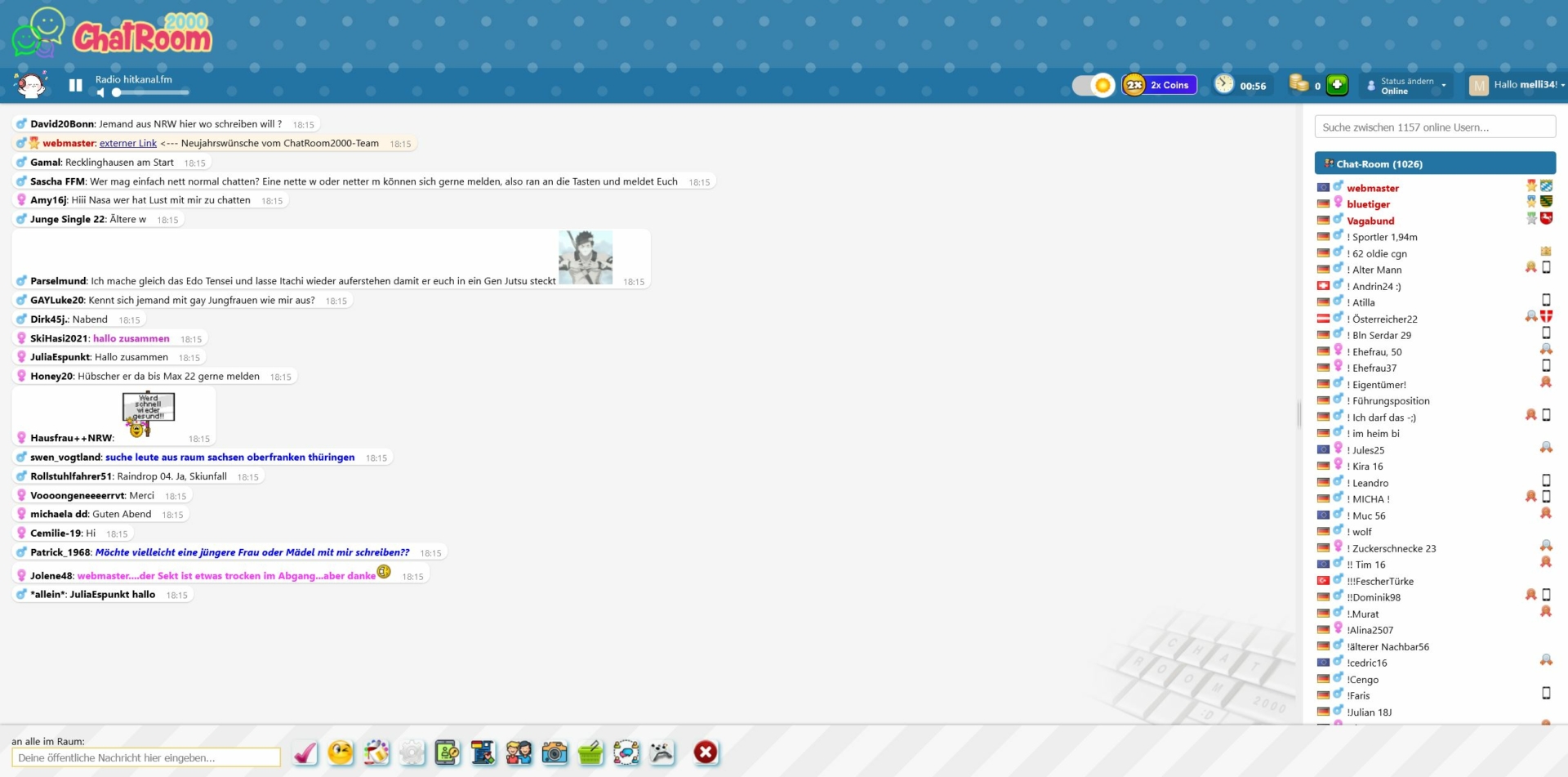 Screenshot der Startseite von Chatroom2000