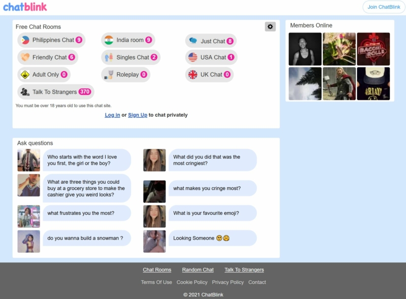 Chat rooms auf der Seite von ChatBlink